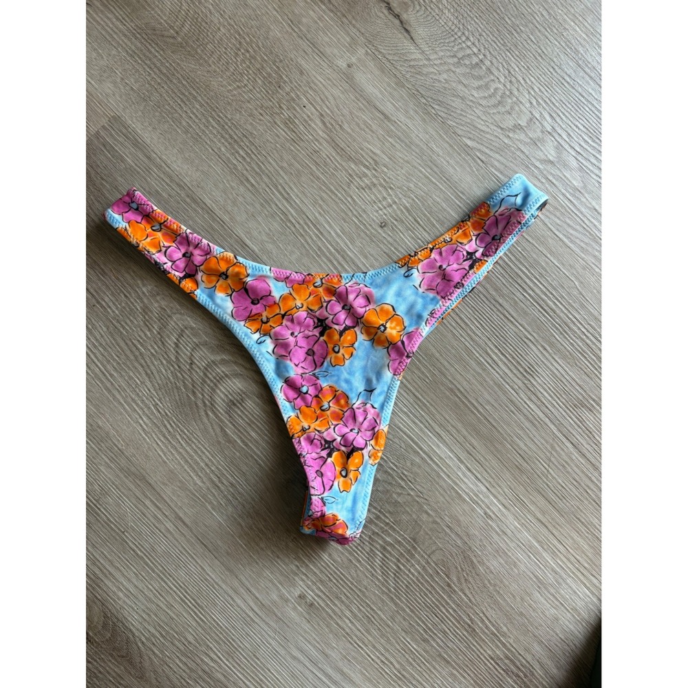 Frankies Bikinis Full Moon Floral Micro Bikini Bottom Color Me Blue Pink Medium - Picture 2 of 5